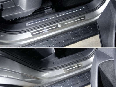 Накладки на пороги внешние шлифованный лист логотип VW 4 шт ТСС для Volkswagen Tiguan 2016-2021