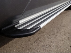 Пороги алюминиевые Slim Line Silver для Cadillac Escalade № CADESC15-20S